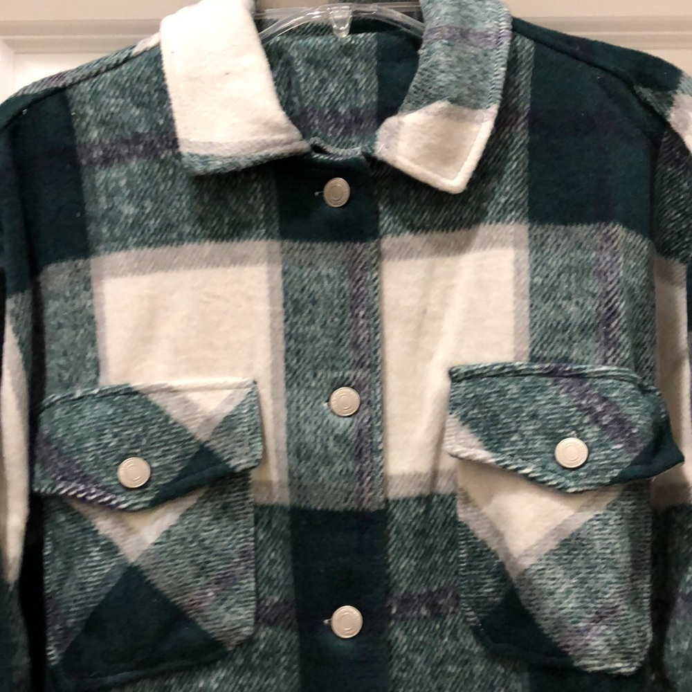 SHOP FIG Green/White Plaid Shacket Flannel Shirt Jacket NWT sz XL